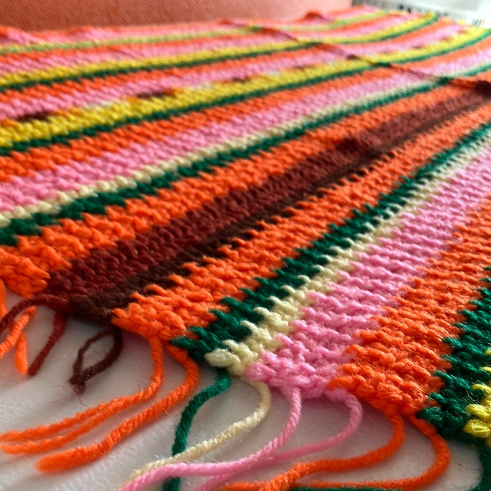 Homemade Vintage Crochet‎ Afghan Colorful Striped Throw Blanket